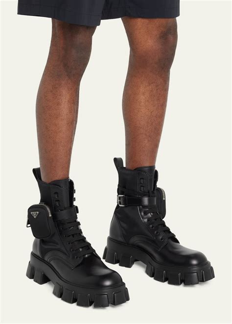 prada zip pocket combat boots|Prada Men's Re.